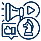 Digital marketing icons with blue outlines