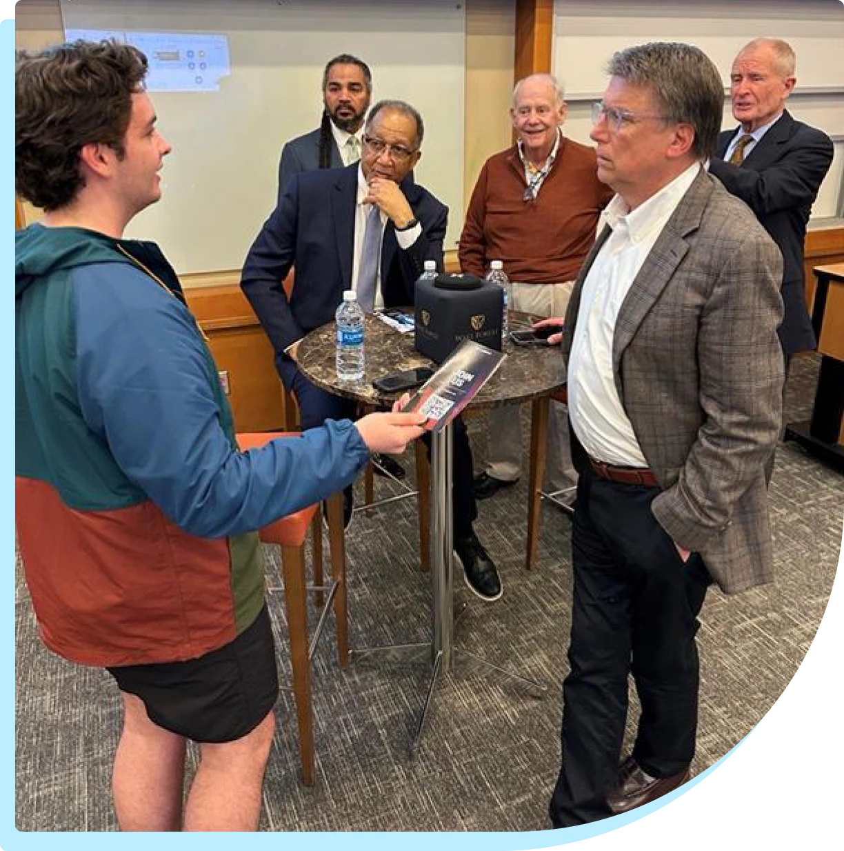 Group conversation around a table